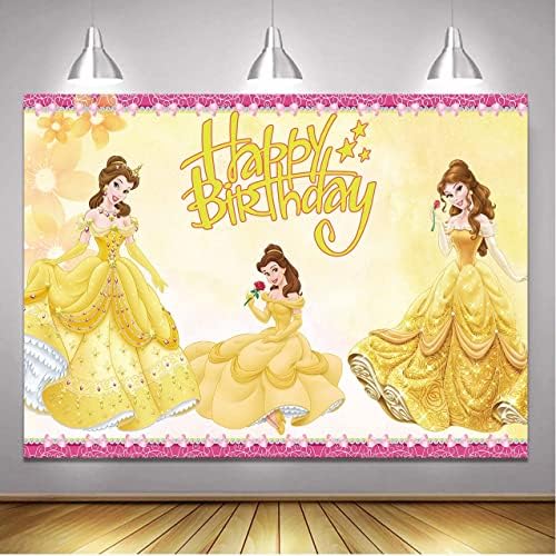 Жълт Принцеса честит Рожден Ден на Фона Карикатура Принцеса за Красота Вечерни Украса Жълта Мечтателна Принцеса За Момичета