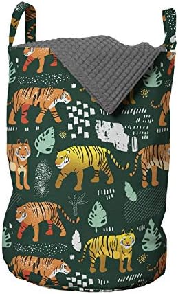 Чанта за дрехи Ambesonne Тайгърс Тълкуване на дивите животни в Джунглата, Кошница за дрехи с дръжки, Закрывающаяся на