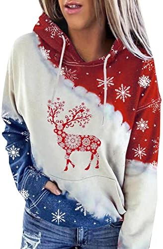 Есенни Блузи за Жени, Коледни Свитшоты Y2K, Пуловер с Дълги Ръкави и Завязками под формата на Снежинки, Върхове с Джоб