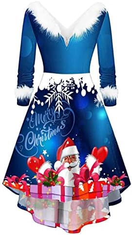 Женствена рокля за Коледното парти, Модни Плюшена Рокля с дълги ръкави и V-образно деколте с Неправилна форма, Грозни
