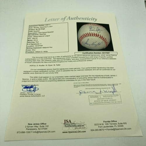 Прекрасни Санди Куфакс и Нолан Райън подписали договор с Националната купа бейзбол JSA COA - Бейзболни топки с автографи
