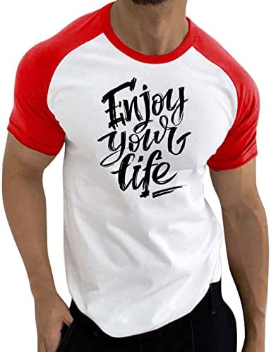 ZDDO Летни мъжки тениски с къс ръкав, цветен блок, Тениски с писмото принтом и кръгло деколте, Ежедневни тениска за тренировка