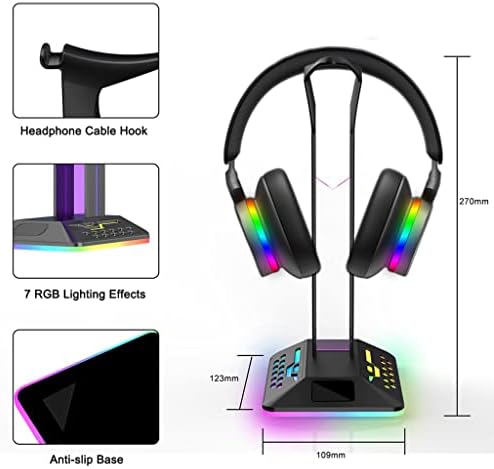 YFQHDD RGB Титуляр За слушалки, Стойка за дисплея Геймерской Слушалки, Вход Type-C, Двоен изход USB 2.0