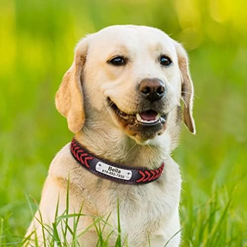 Beirui Персонализирани Кожен Нашийник за кучета с табелка - Стилен Сплетен Нашийник за кучета от естествена кожа със